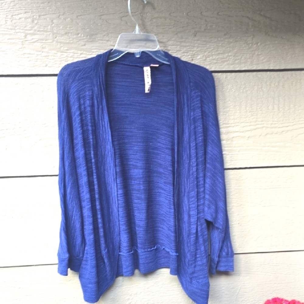Eyeshadow Navy Blue Shadow Stripe Open Front Cocoon Cardigan Lightweight 2X